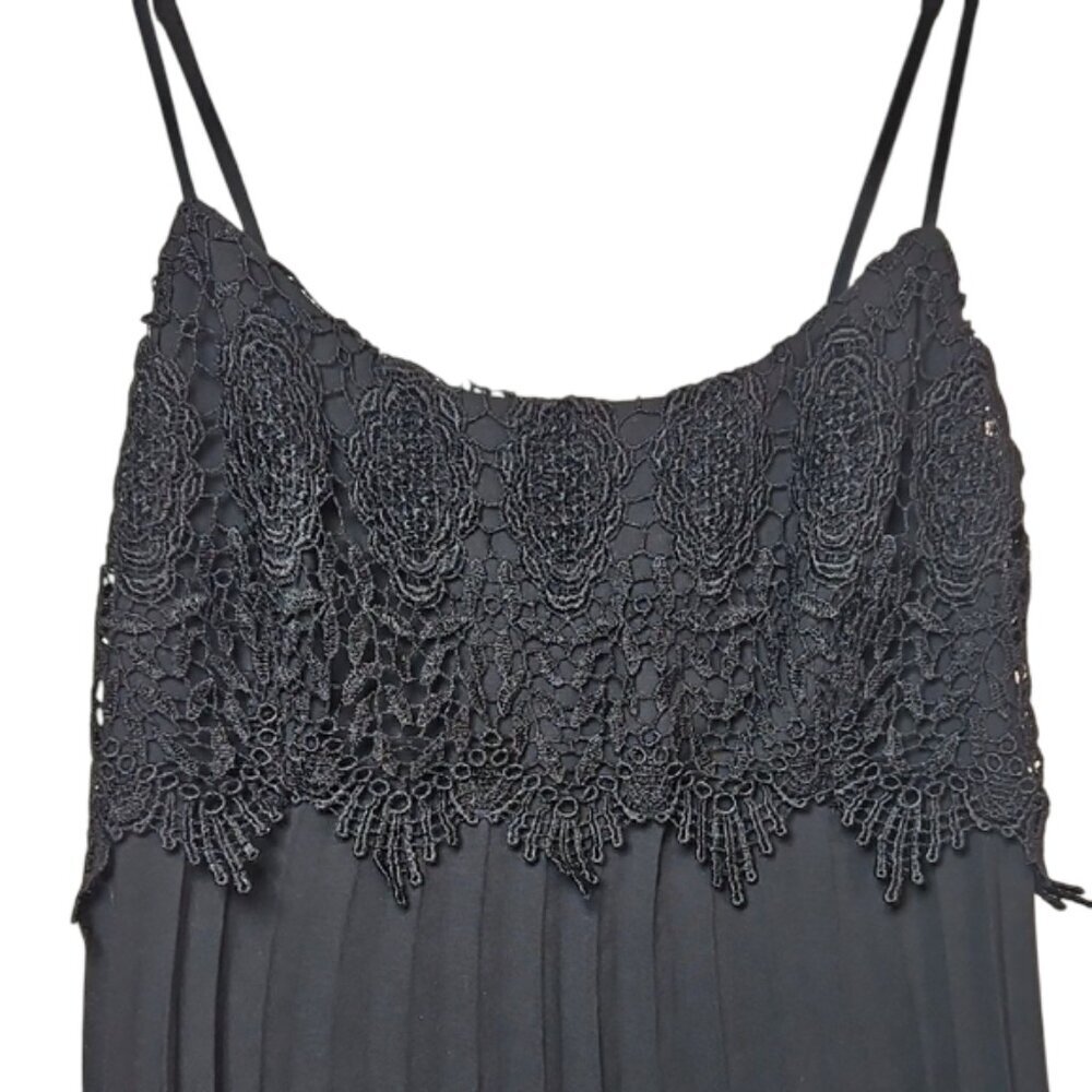 Flora by Flora Nikrooz L Crochet Lace Pleated Chiffon Chemise Black Whimsigoth
